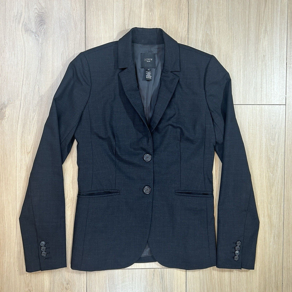 J.CREW Sz 2T Black Two-Button Jacket in Stretch Wool Career Business Blazer